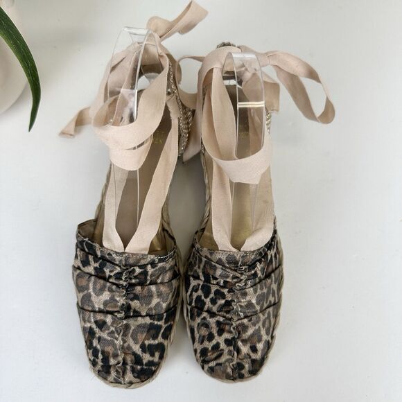 Stuart Weitzman Denia Cheetah Print Espadrille Flats Balletcore Tie Size 7M - Picture 3 of 12